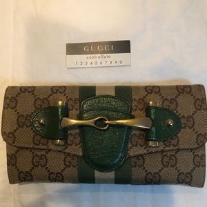 Vintage Gucci Wallet Beige/Green Horsebit